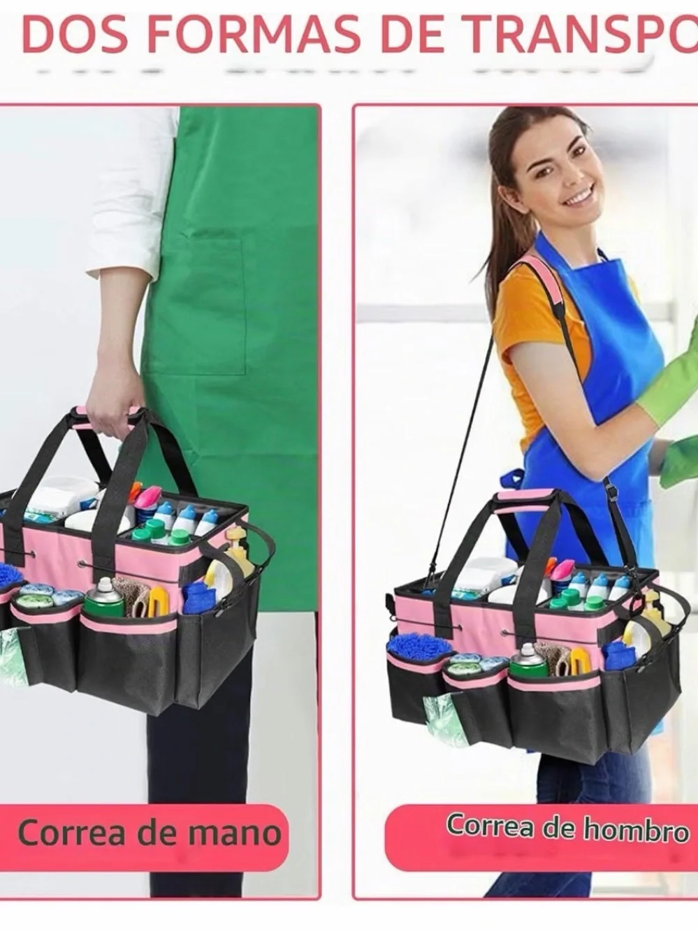 Pink & Black Open-Top Utility Tote Bag for Home Storage